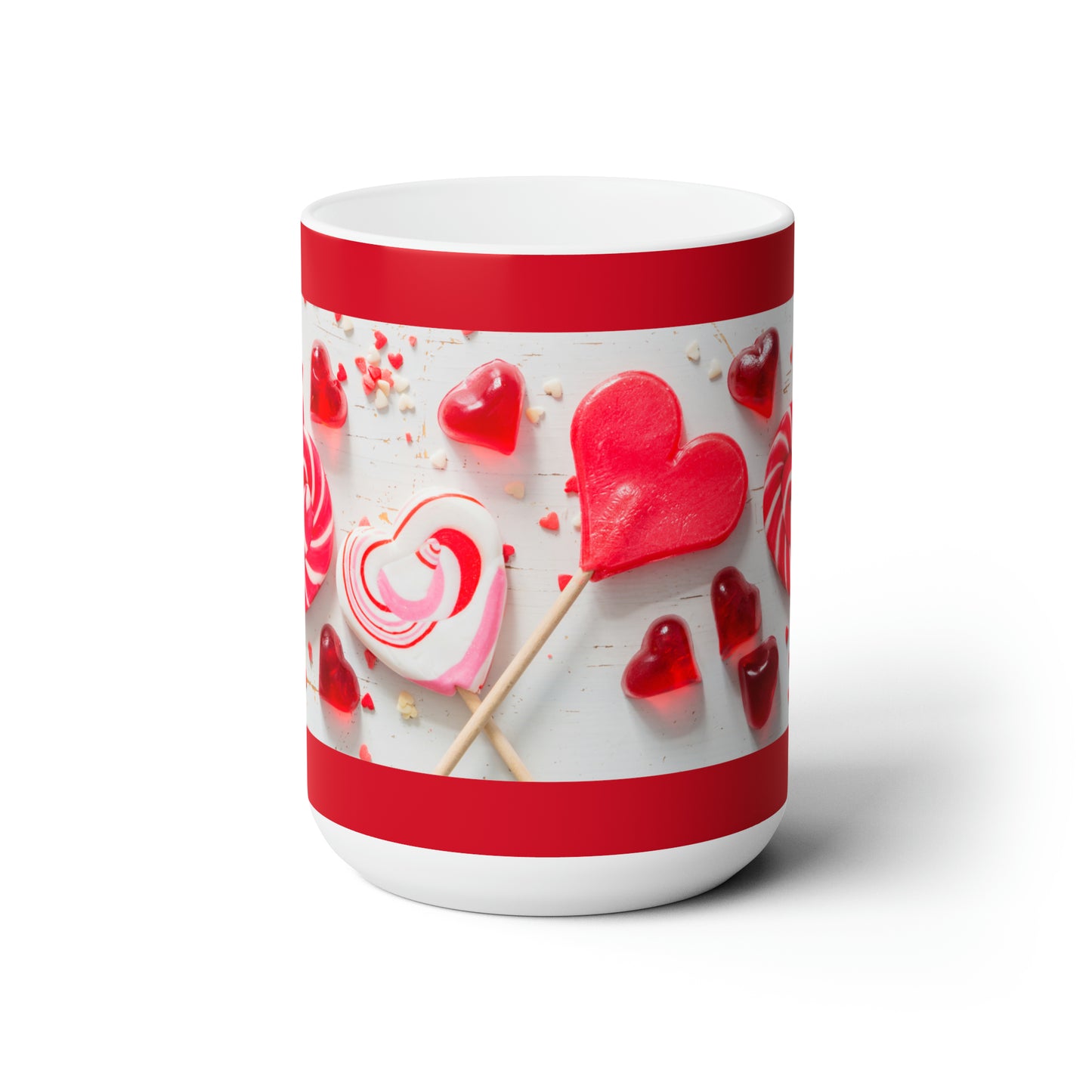 Lollipop Hearts Ceramic Mug, Large Size 15oz, Microwave Safe and Dishwasher Safe