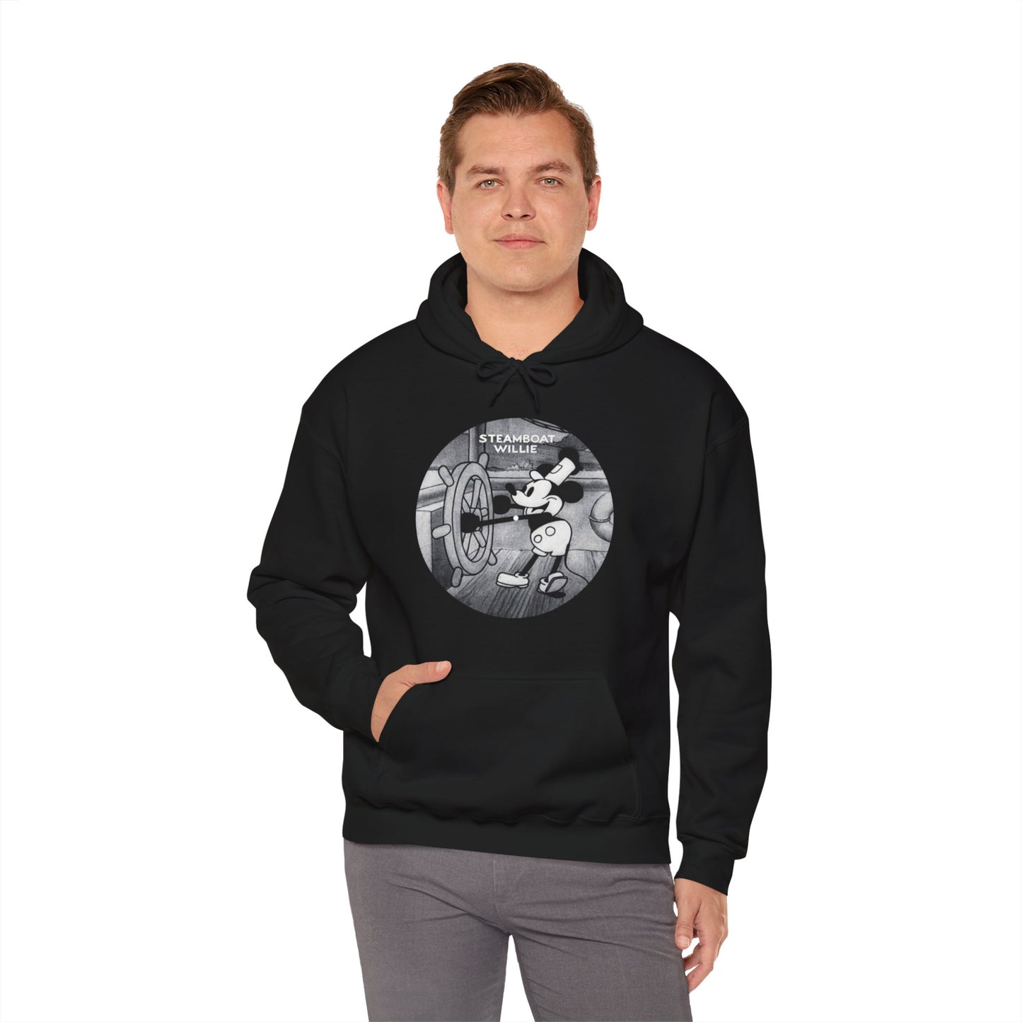 "Steamboat Willie" Unisex Heavy Blend™ Hooded Sweatshirt, Cozy and Warm, Classic Fit, Pouch Pocket, Various Sizes Size Small to 5XL