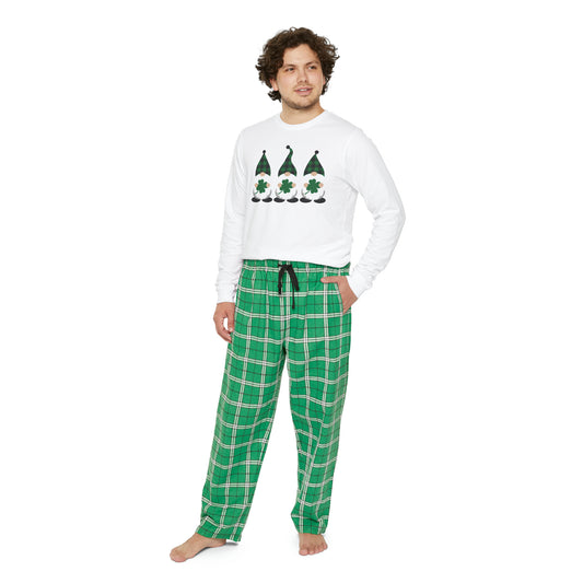 Green Gnomes Men's Long Sleeve Pajama Set, Sizes Small to 2XL