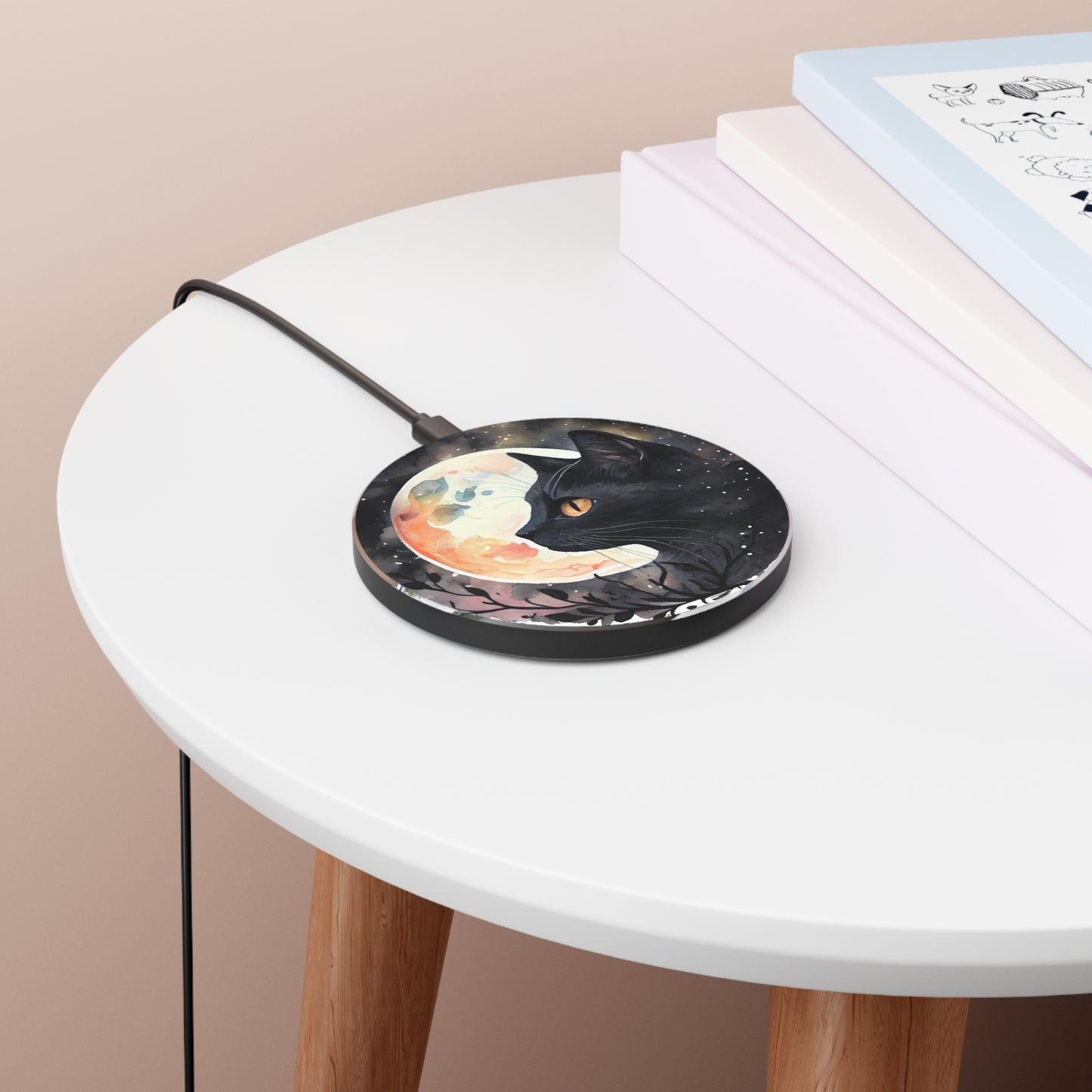Wireless Charger - Cat & Moon Wireless Charger, Compatible with Latest iPhone and Android Models, Includes 47" Micro USB Cable
