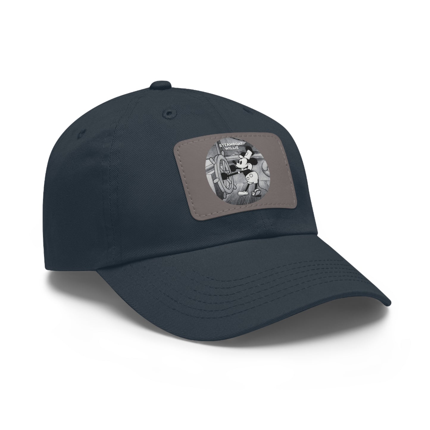 "Steamboat Willie" Hat with Leather Patch (Rectangle), Ballcap, Sewn-In Label, Buckle Closure