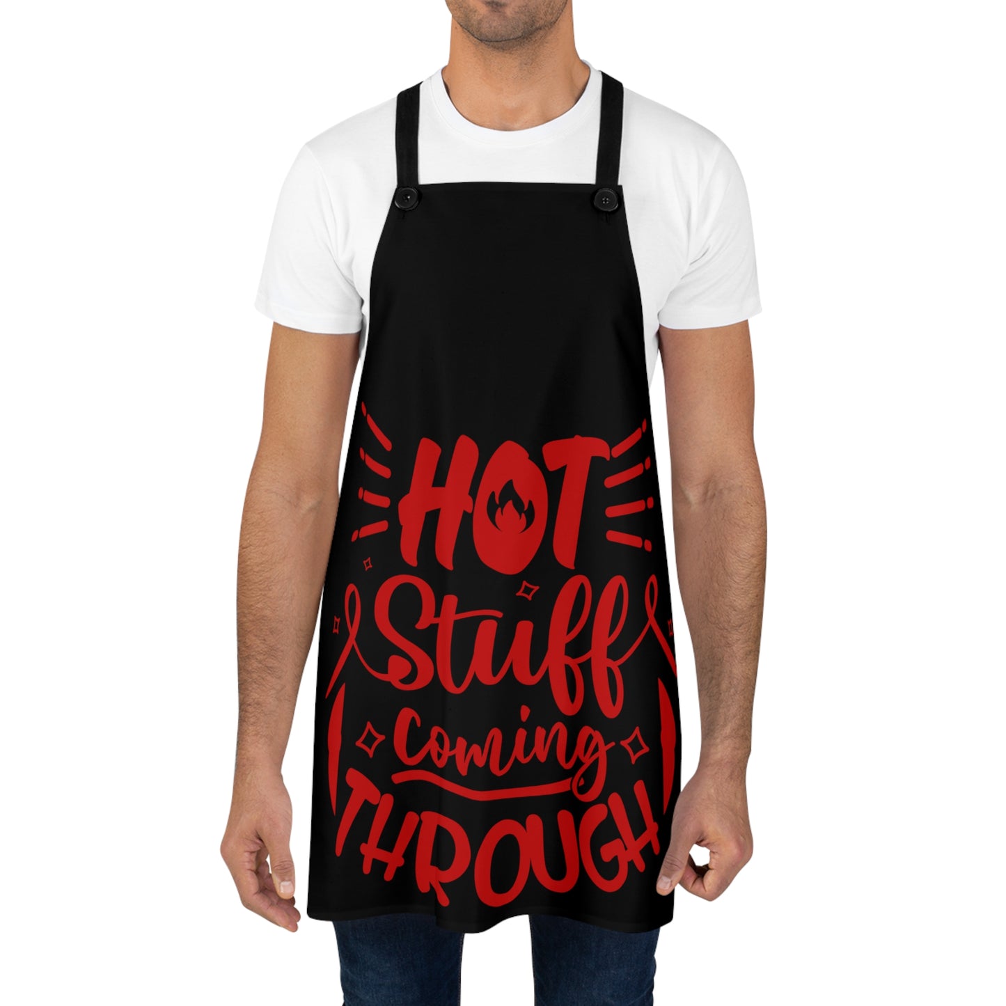 "Hot Stuff Coming Through" Apron (AOP) with Black Detachable Twill Straps