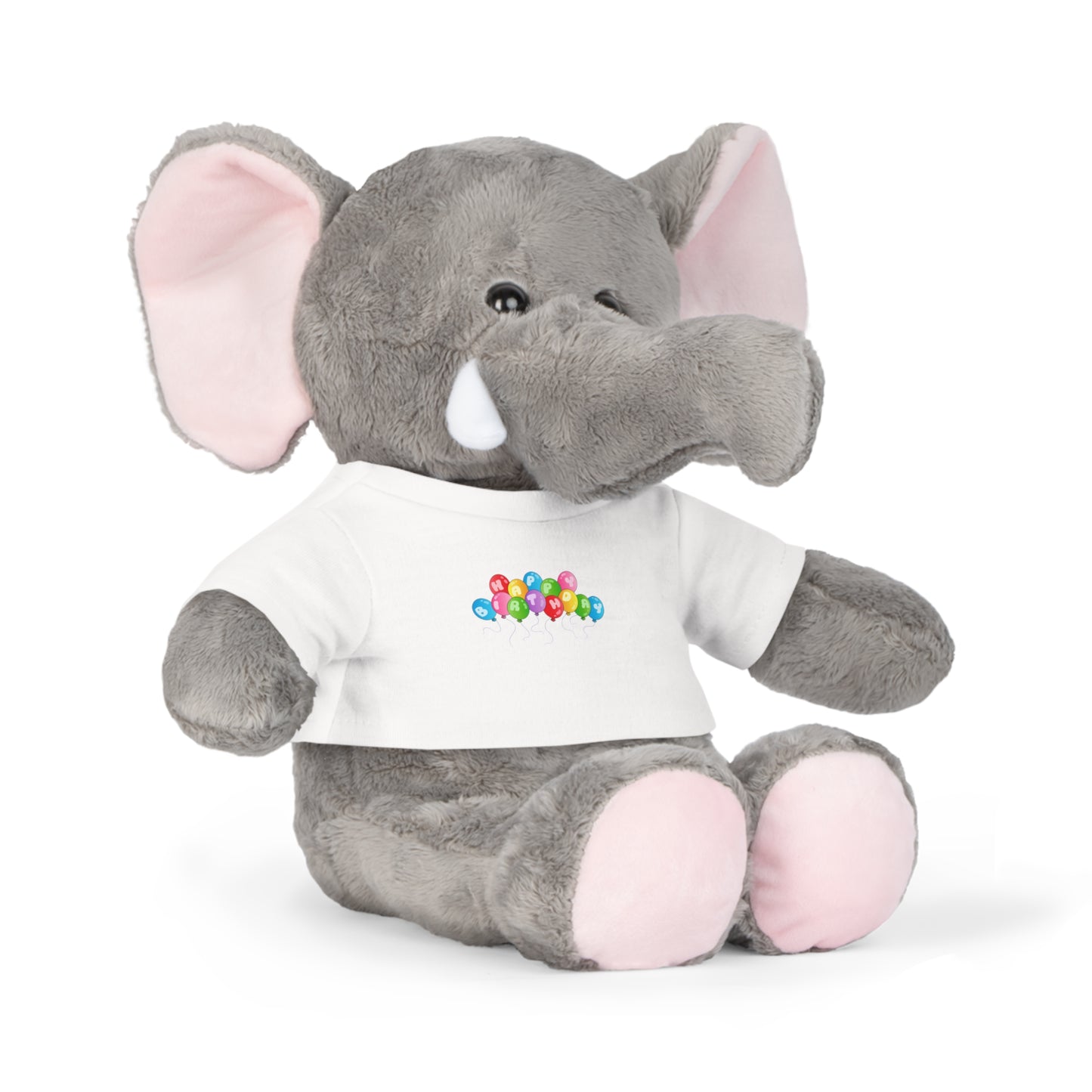 Plush Toy with Happy Birthday T-Shirt, Choose Your Favorite Animal - Bear, Bunny, Elephant, or Sheep