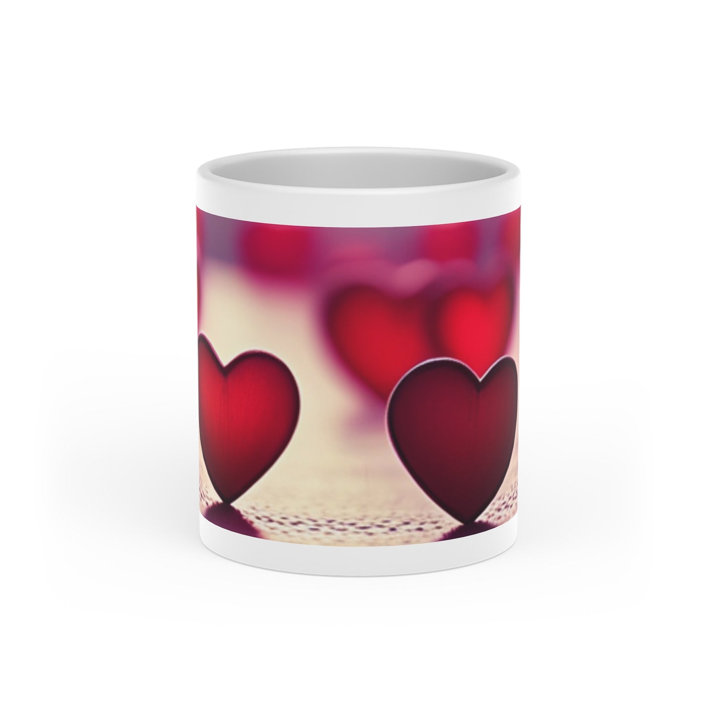 Hearts in a Row Heart-Shaped Mug, Duraglaze Gloss Coating, 11 oz Mug