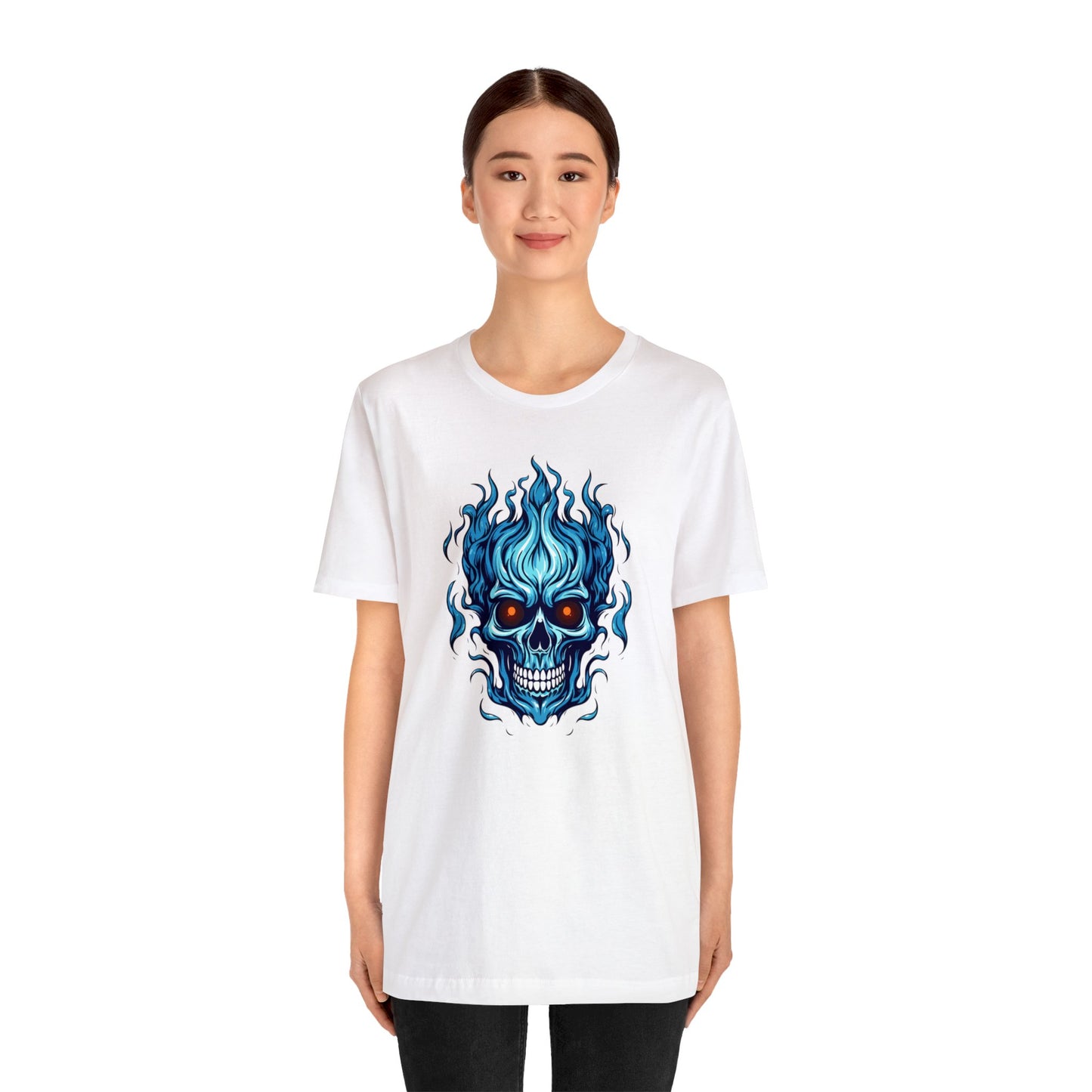 Men's Jersey Short Sleeve Tee - Blue Flaming Skull T-Shirt, Sizes Small To 3XL