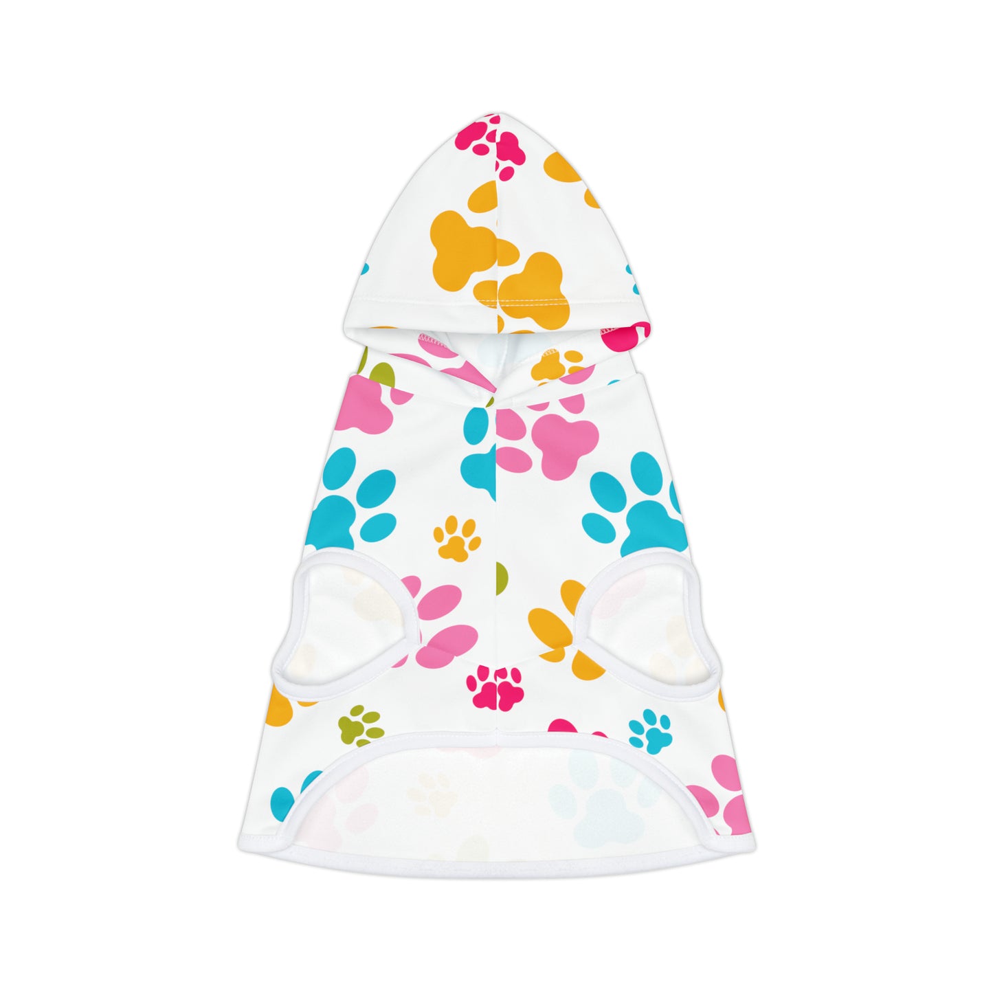 Colorful Paw Prints Pet Hoodie, Available in 5 Different Sizes, Choose Black or White Rib Color