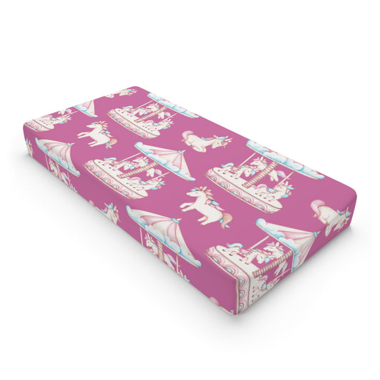 Unicorn Carousel Patterned Baby Changing Pad Cover, Elastic Fitted To Fit Any Standard Diaper Changing Table, 32" x 16.5"