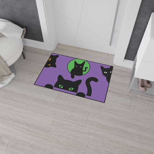 Heavy Duty Floor Mat - Black Cat Welcome Mat, Non-Slip Backing
