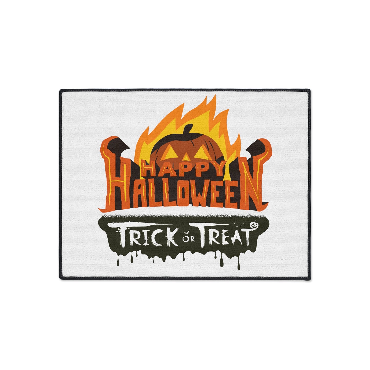 "Happy Halloween Trick or Treat" Heavy Duty Floor Mat, Non-Slip Backing, Black Trim