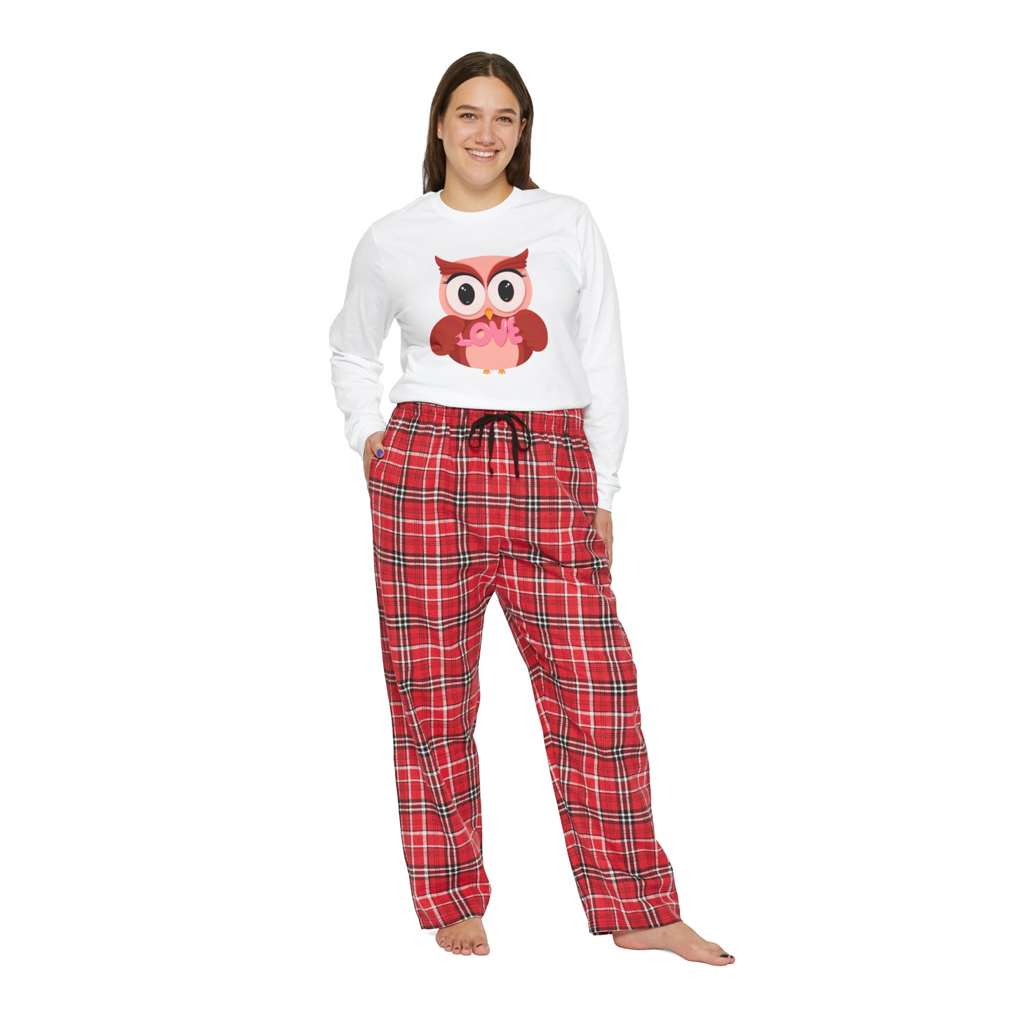 Owl "Love" Women's Long Sleeve Pajama Set, Adorable Pajama Set, 100% Cotton
