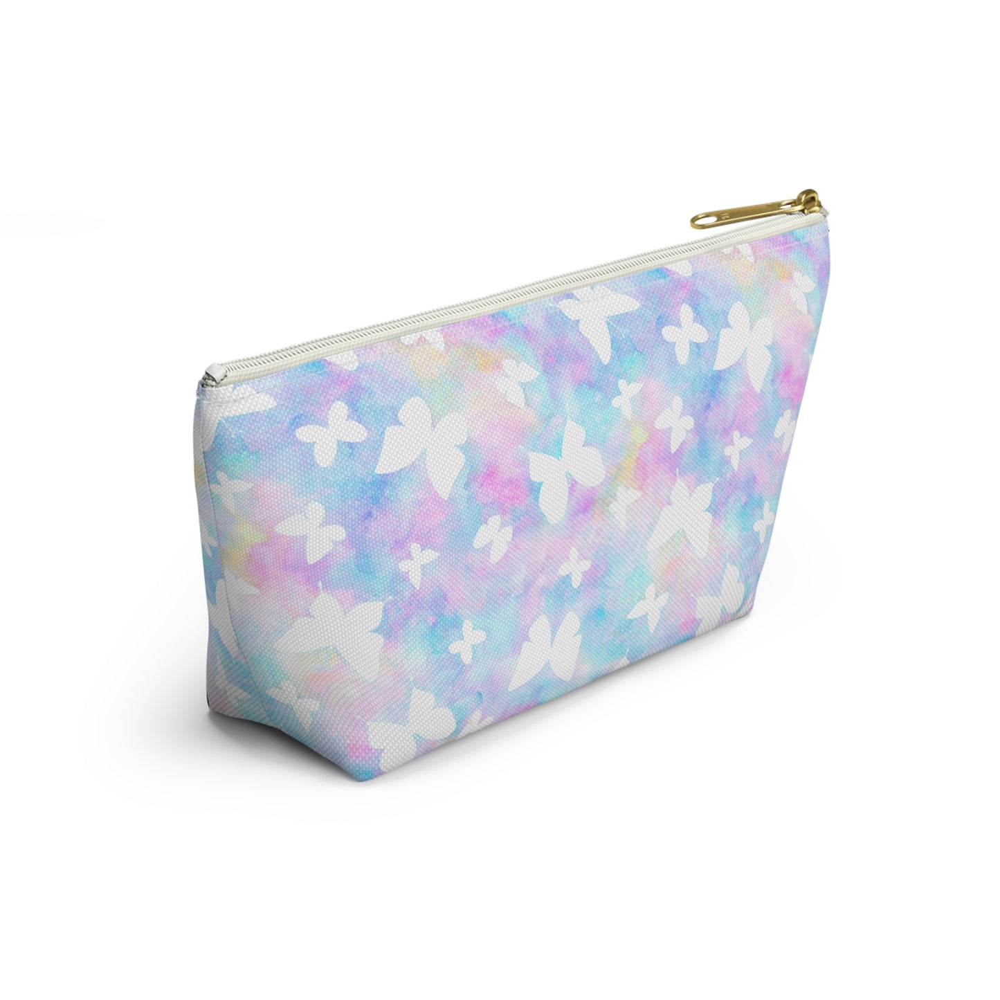 Pastel Colored Butterfly Accessory Pouch w T-bottom, Perfect Travel Bag, Zipper Closure, Multiple Sizes
