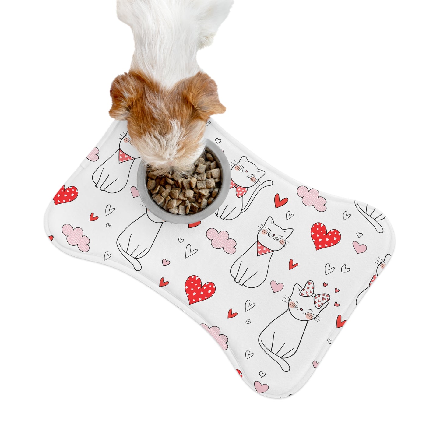 Cats and Hearts Pet Feeding Mats, Non-Slip Bottom, Foam-Filled Material