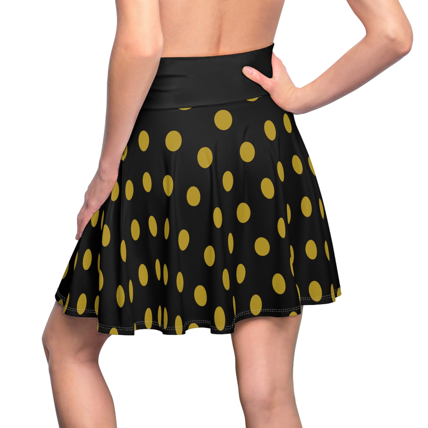 Black and Gold Polka Dot Women's Skater Skirt (AOP), Fashionable Skater Skirt