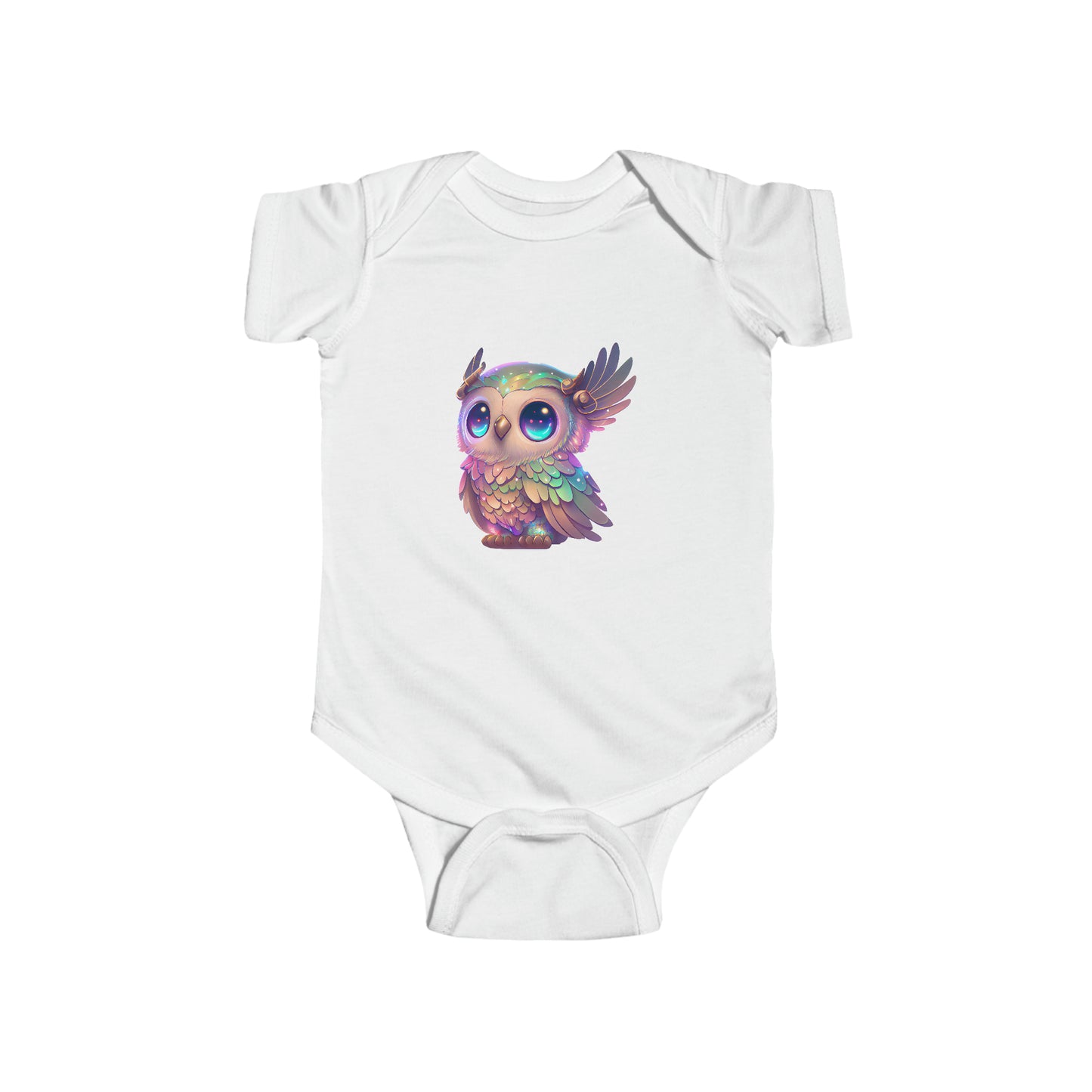 Rainbow Owl Infant Fine Jersey Bodysuit, Plastic Snaps At The Cross Closure For Easy Changing Access