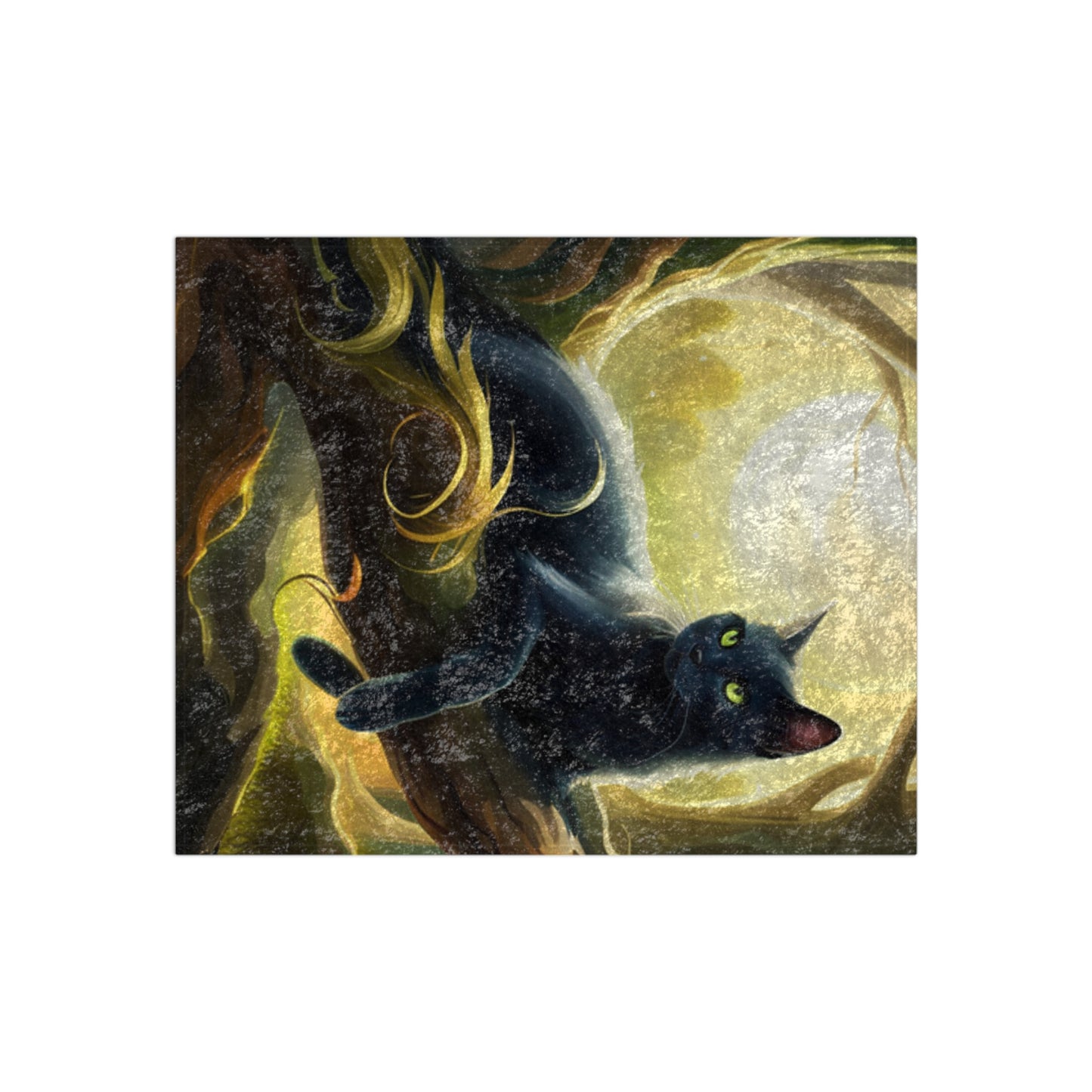 Mystical Black Cat Crushed Velvet Blanket with Shiny Finish