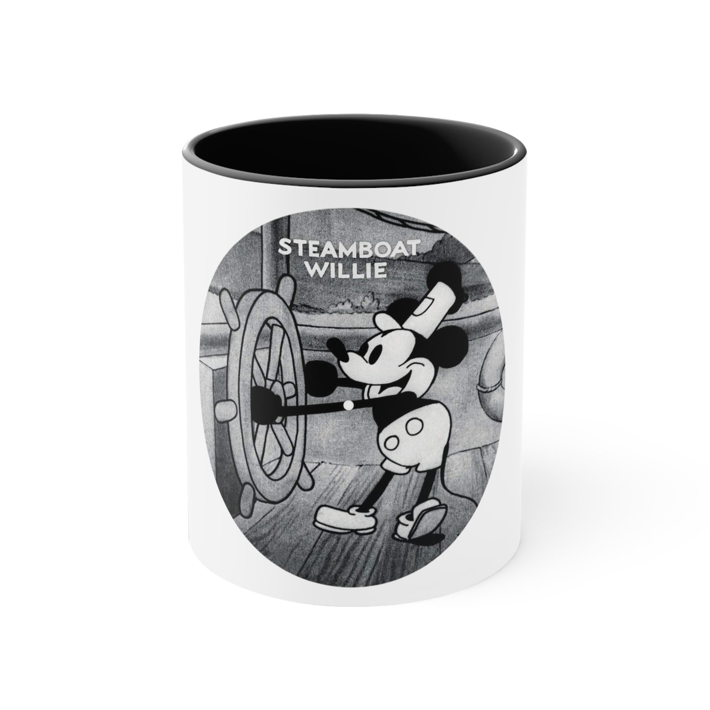 "Steamboat Willie" Accent Coffee Mug, 11oz, Choose Your Colored Interior and Handle