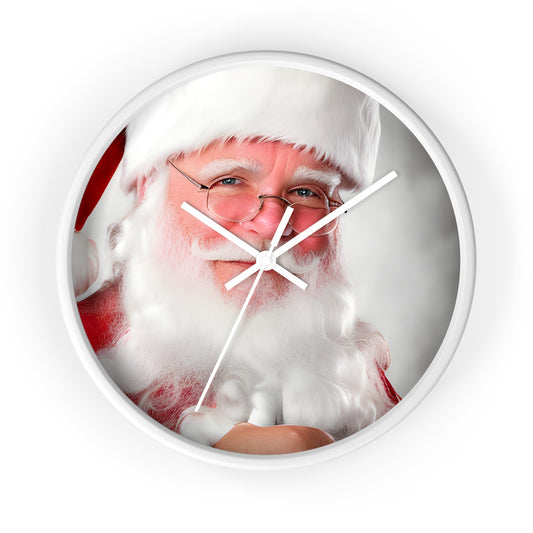Christmas Santa Wall Clock, Wooden Frame, Silent Clock, Comes with Backside Hook