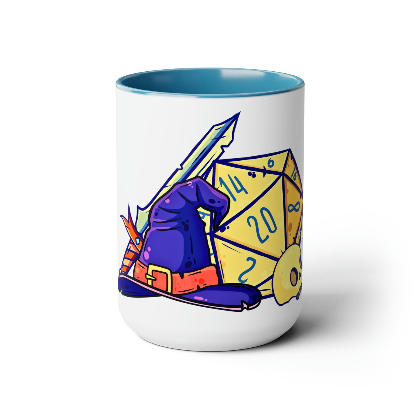 Wizard Hat, Sword, and Dice Two-Tone Coffee Mugs, 15oz, Glossy Finish