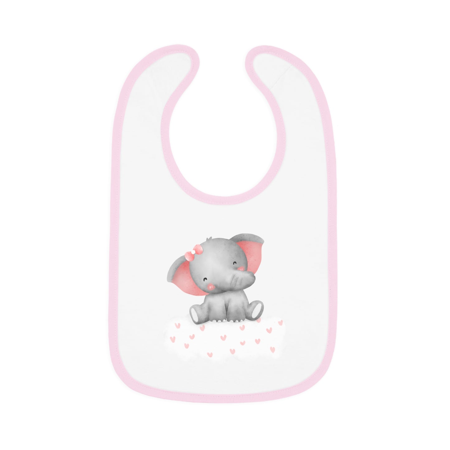 Baby Bib - Pink Elephant Baby Contrast Trim Jersey Bib, Velcro Close