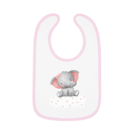Baby Bib - Pink Elephant Baby Contrast Trim Jersey Bib, Velcro Close