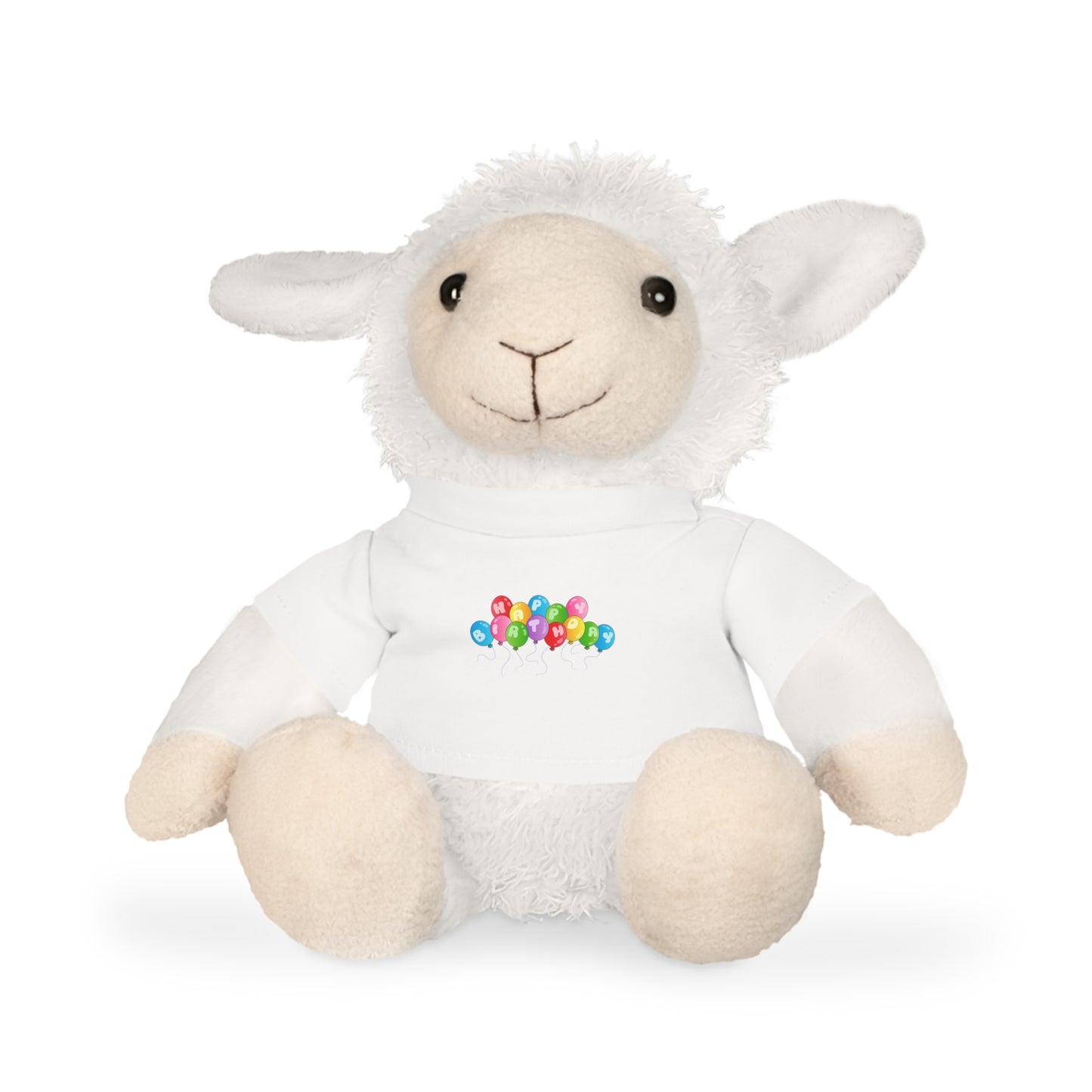 Plush Toy with Happy Birthday T-Shirt, Choose Your Favorite Animal - Bear, Bunny, Elephant, or Sheep