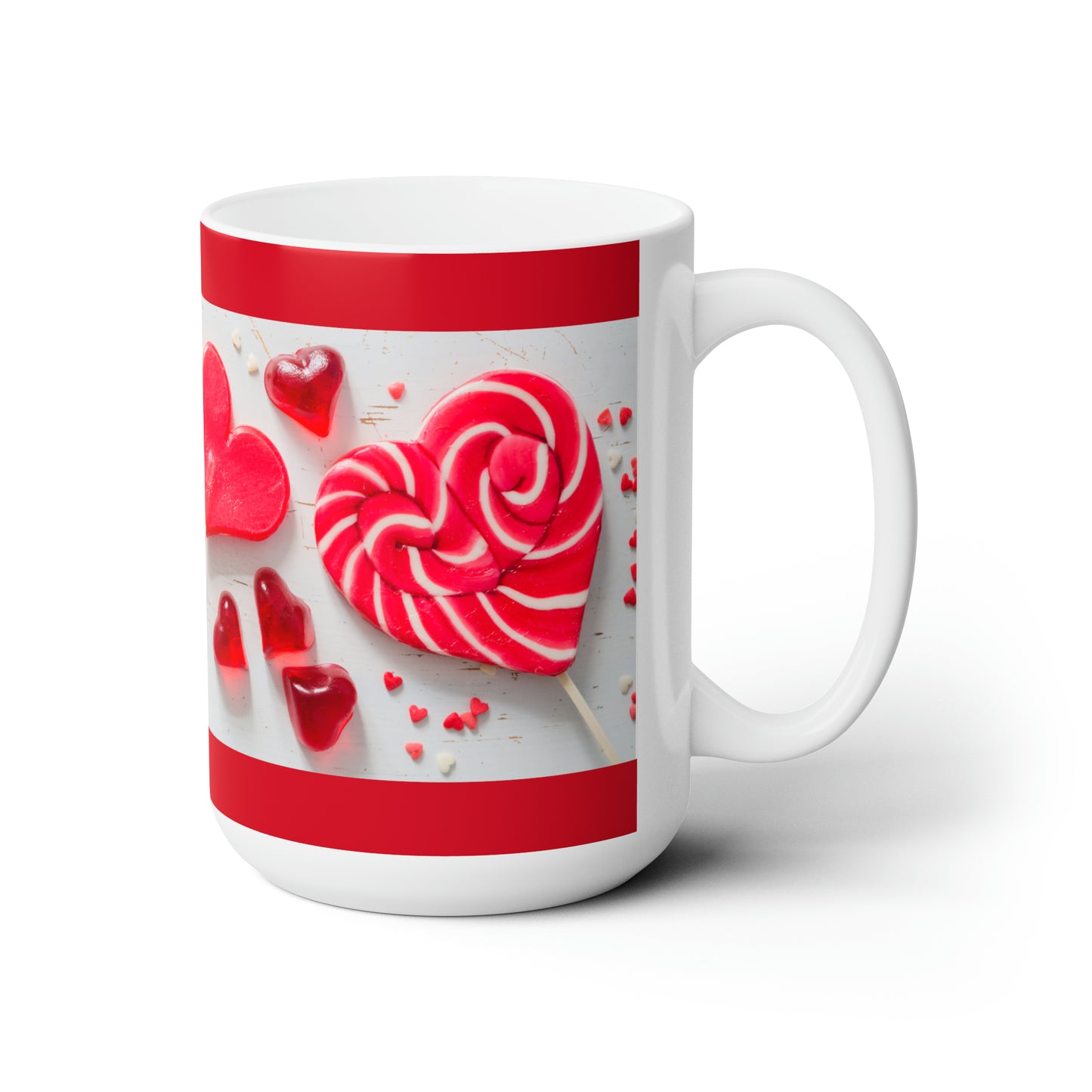 Lollipop Hearts Ceramic Mug, Large Size 15oz, Microwave Safe and Dishwasher Safe