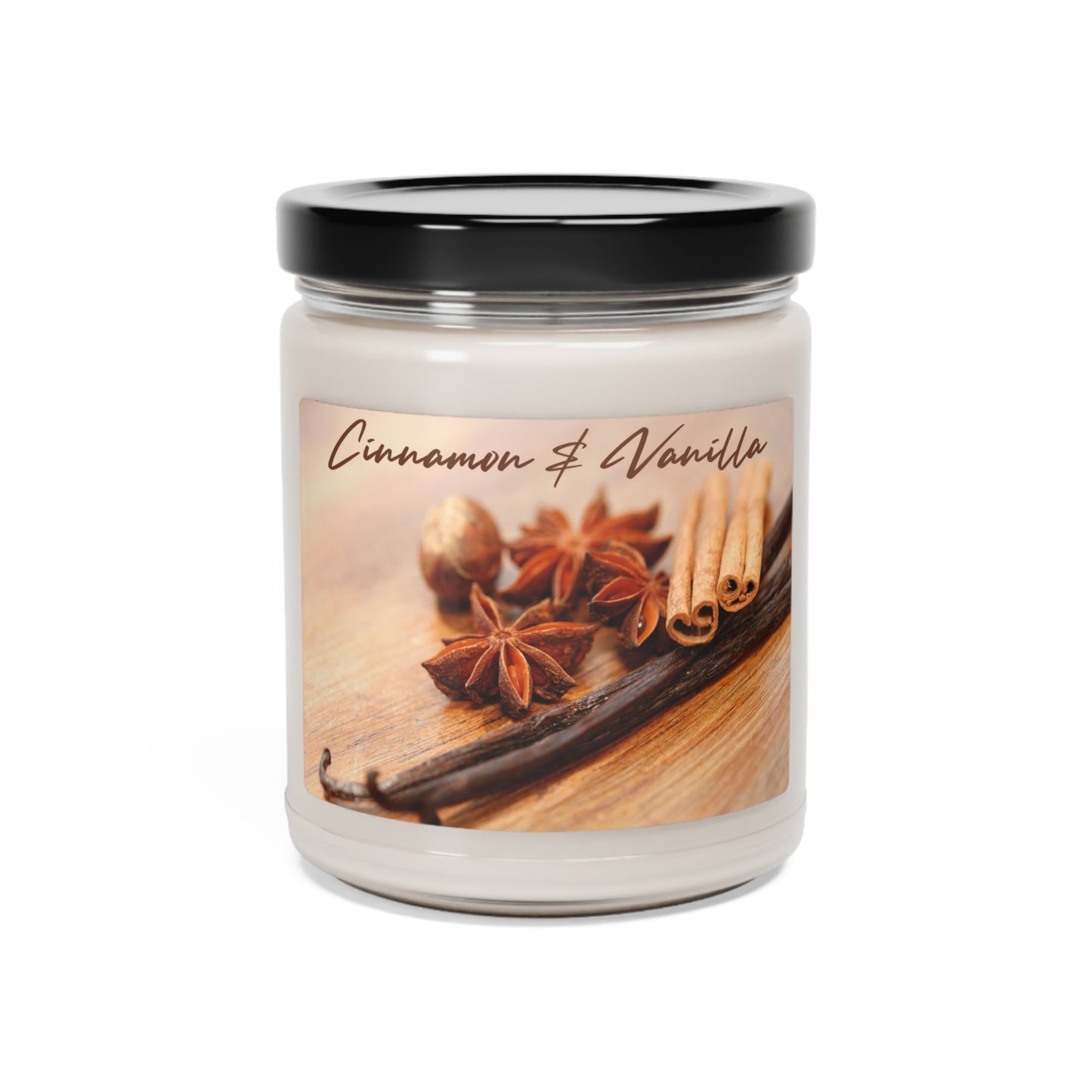 Warm and Aromatic Cinnamon & Vanilla Scented Soy Candle, 9oz Glass Jar