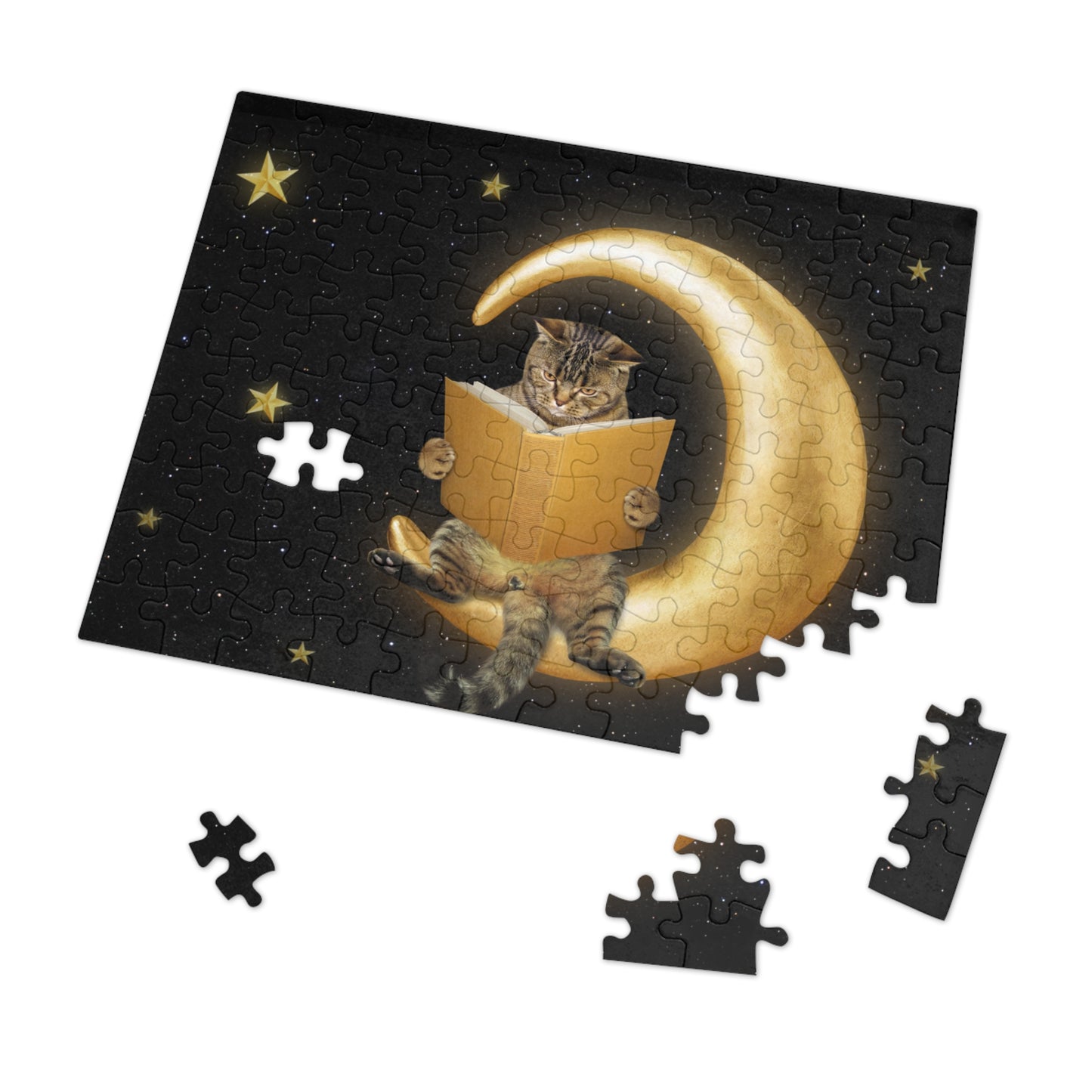 Cat on the Moon Jigsaw Puzzle (30, 110, 252, 500,1000-Piece), Metal Tin Box with Finished Image on the Cover