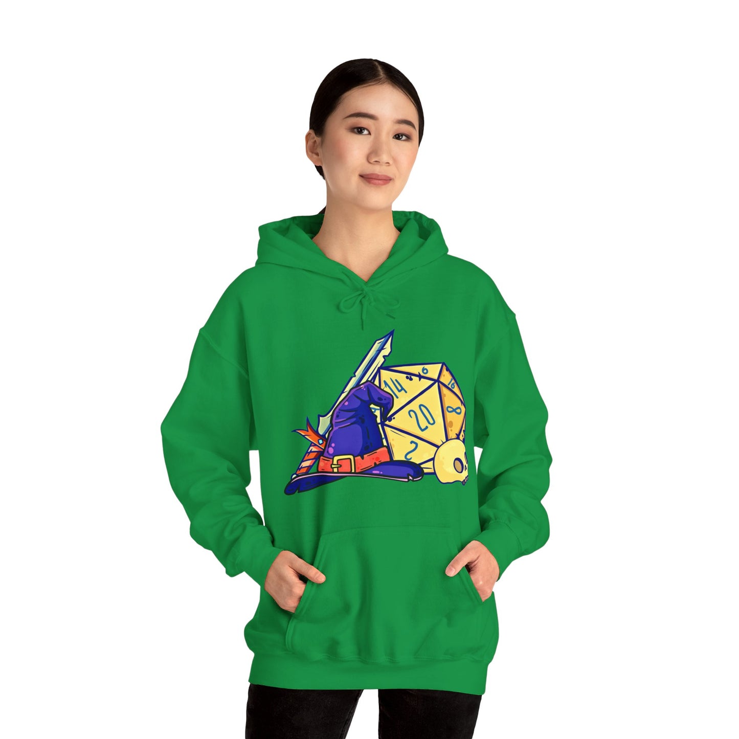 Wizard Hat, Sword, and Dice Unisex Heavy Blend™ Hooded Sweatshirt, Gaming Hoodie