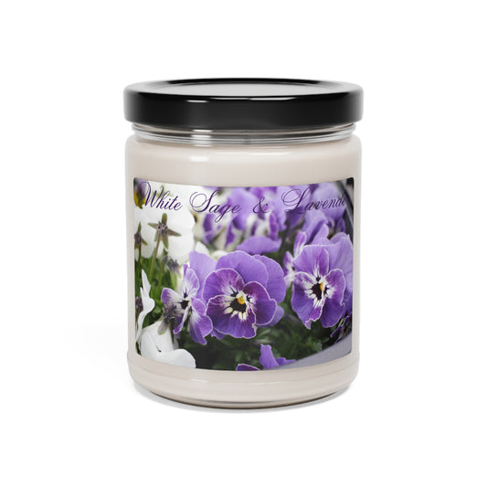 White Sage & Lavender Scented Soy Candle, 9oz Glass Jar