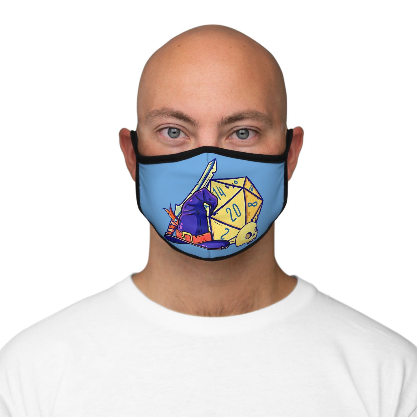 Wizard Hat, Sword, and Dice Fitted Polyester Face Mask, 2 Layers of Cloth with Filter Pocket