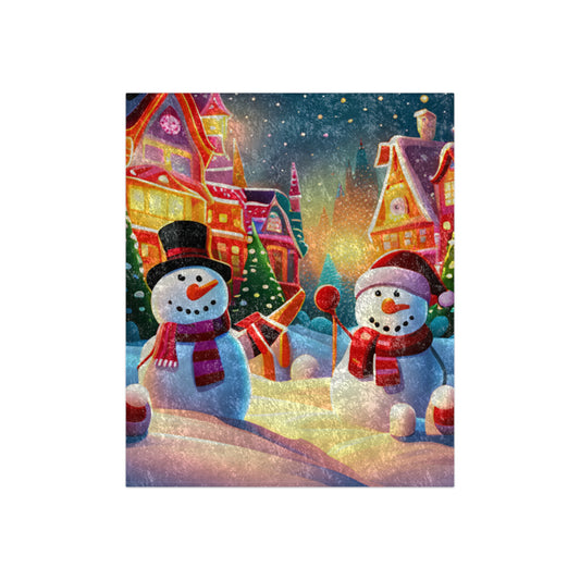 Festive Snowman in Candyland Crushed Velvet Blanket, Shiny Finish