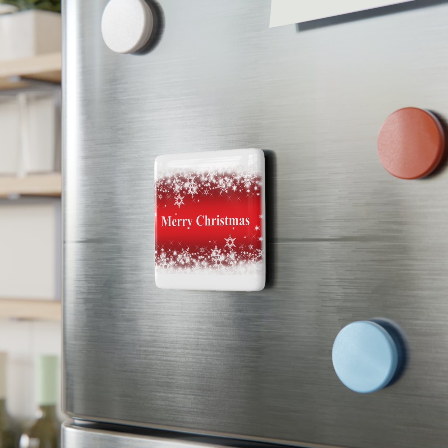 "Merry Christmas" Porcelain Magnet, Square, Glossy Finish