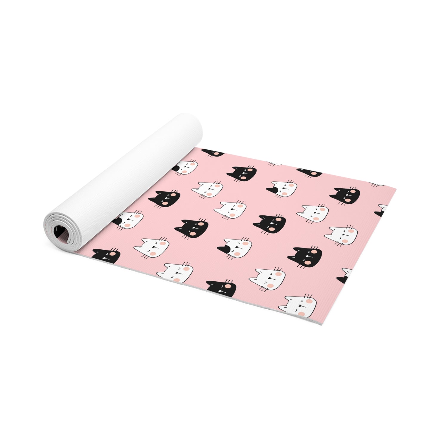 Black and White Cats with a Pink Background Foam Yoga Mat, Foam Material, Lightweight, and Cushiony