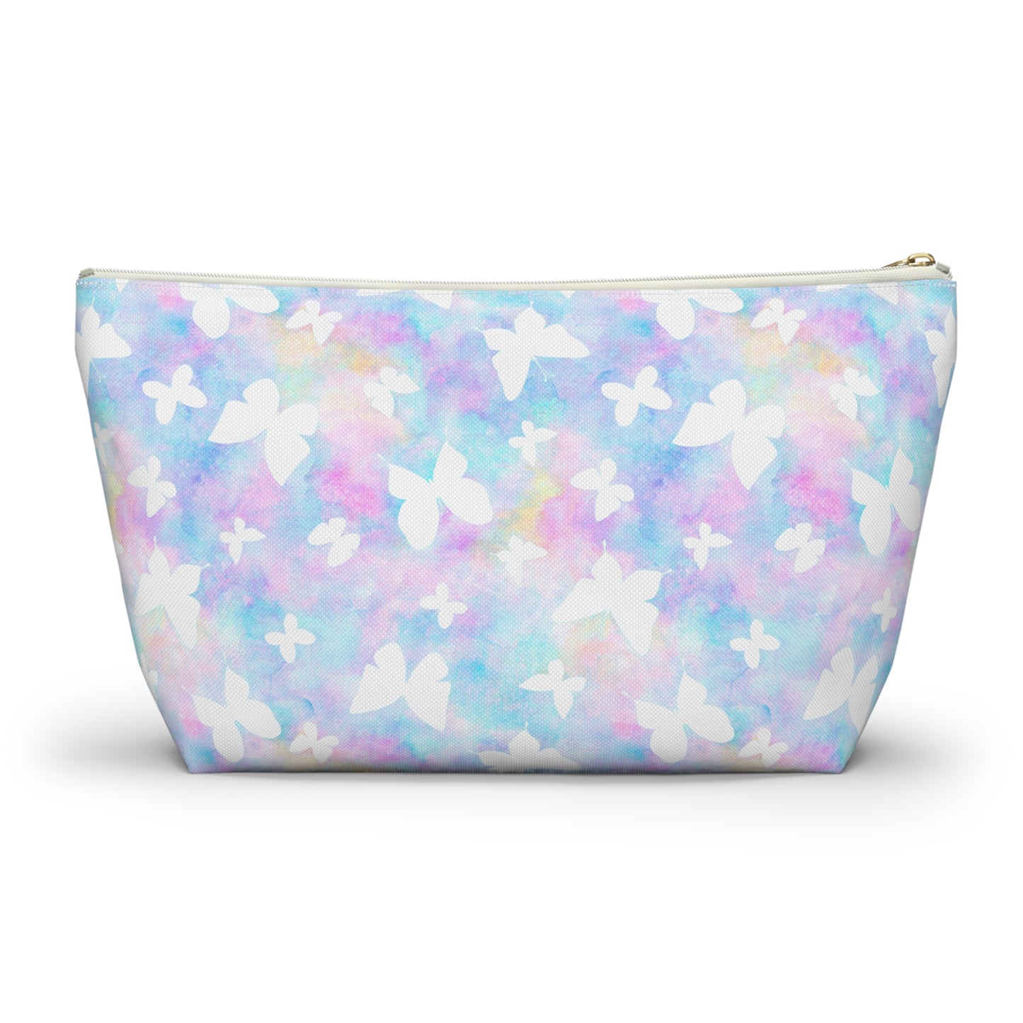 Pastel Colored Butterfly Accessory Pouch w T-bottom, Perfect Travel Bag, Zipper Closure, Multiple Sizes