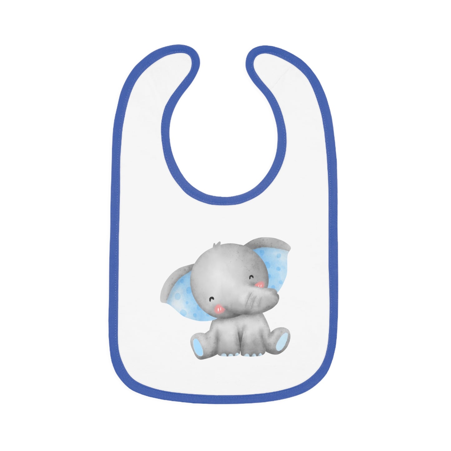 Baby Bib - Blue Elephant Baby Contrast Trim Jersey Bib, Velcro Close