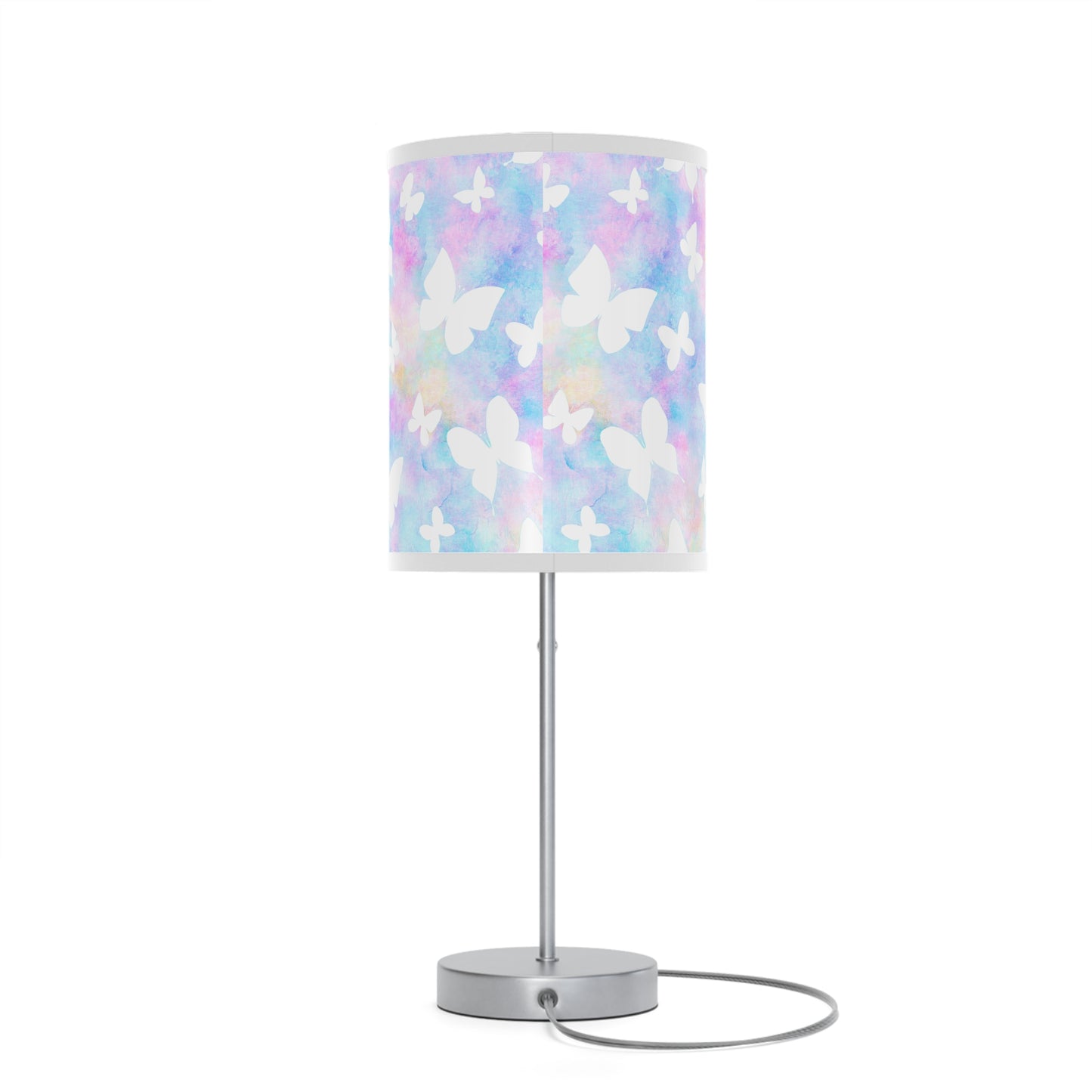 Pastel Butterflies Lamp on a Stand, US|CA plug, Steel Lamp Base with Silver or White Classy Finish, Choose Your Color Trim