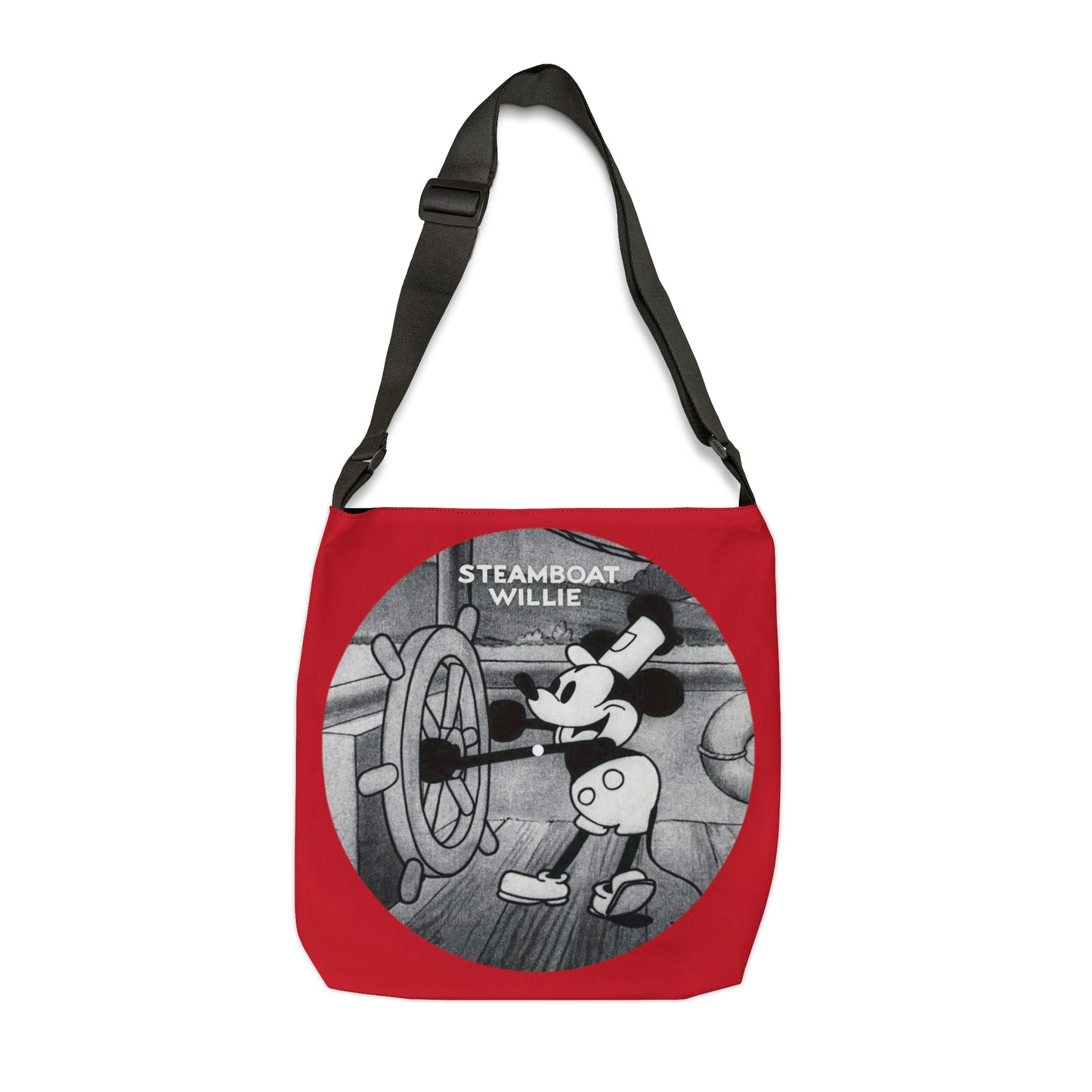 "Steamboat Willie" Adjustable Tote Bag (AOP), Available in 2 Sizes, Adjustable Strap, Zippered Pocket