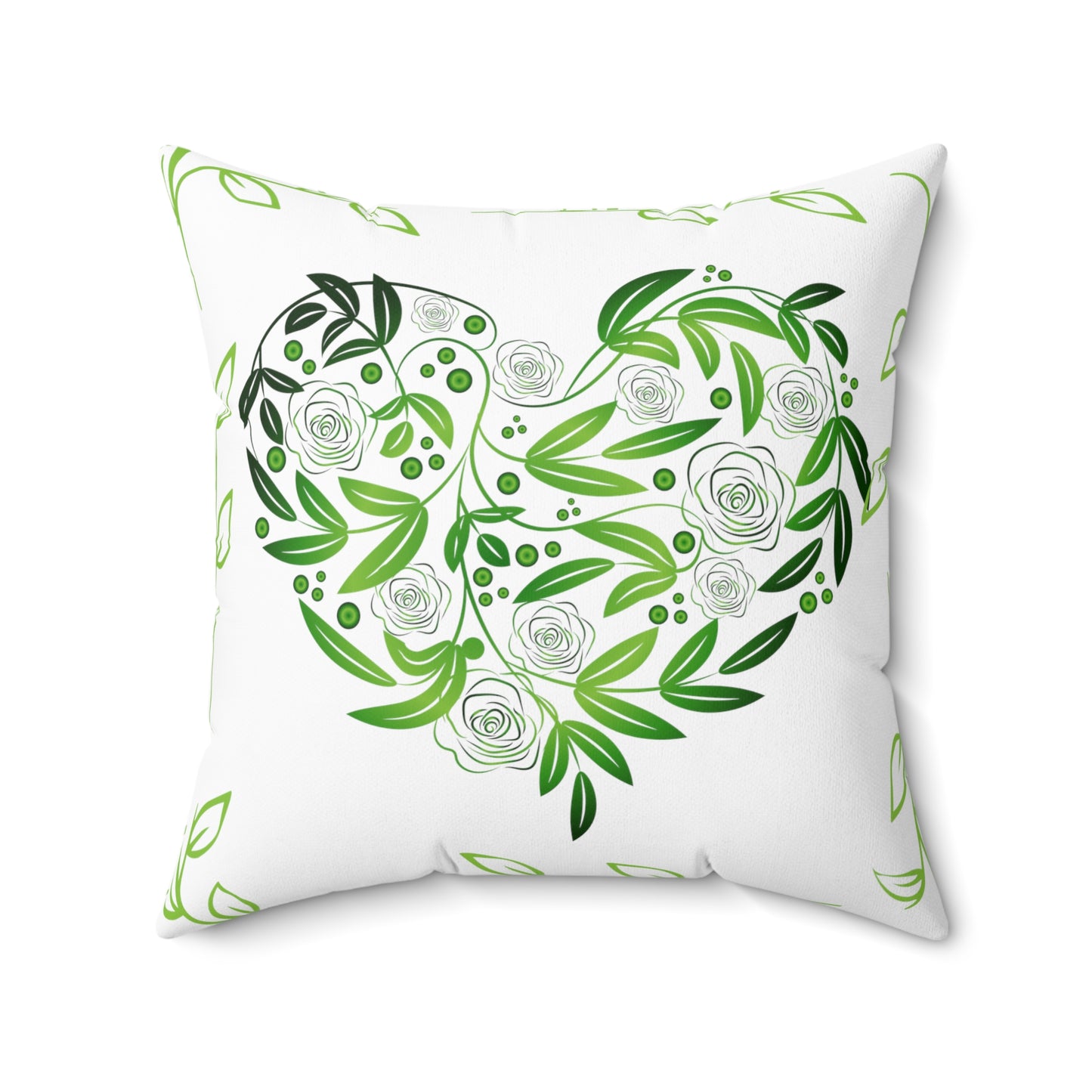 Decorator Pillow - Beautiful Indoor Green Floral Heart Pillow, Spun Polyester Square Pillow, Indoor Pillow for Living Room Couch or Bedroom