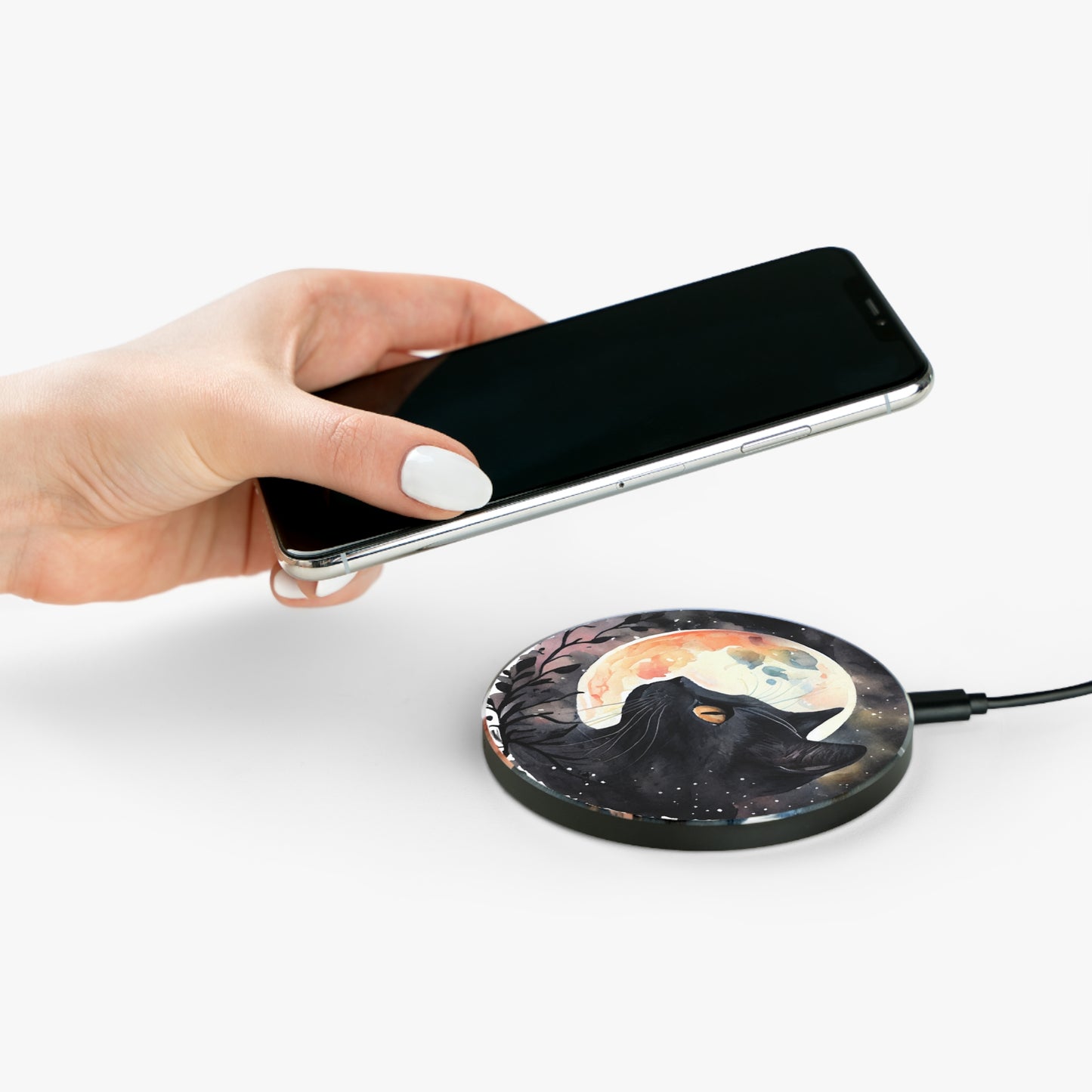 Wireless Charger - Cat & Moon Wireless Charger, Compatible with Latest iPhone and Android Models, Includes 47" Micro USB Cable