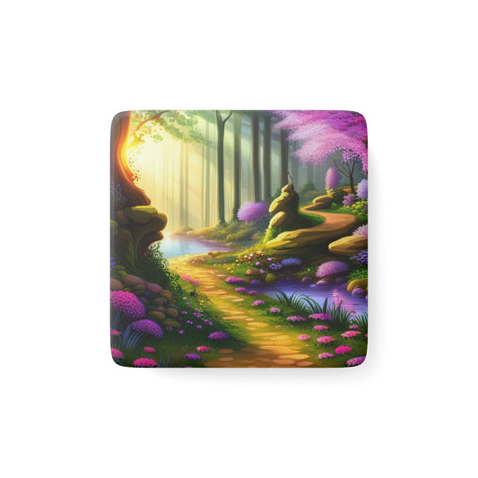 Ethereal Enchanted Forest Porcelain Magnet, Square, Glossy Finish