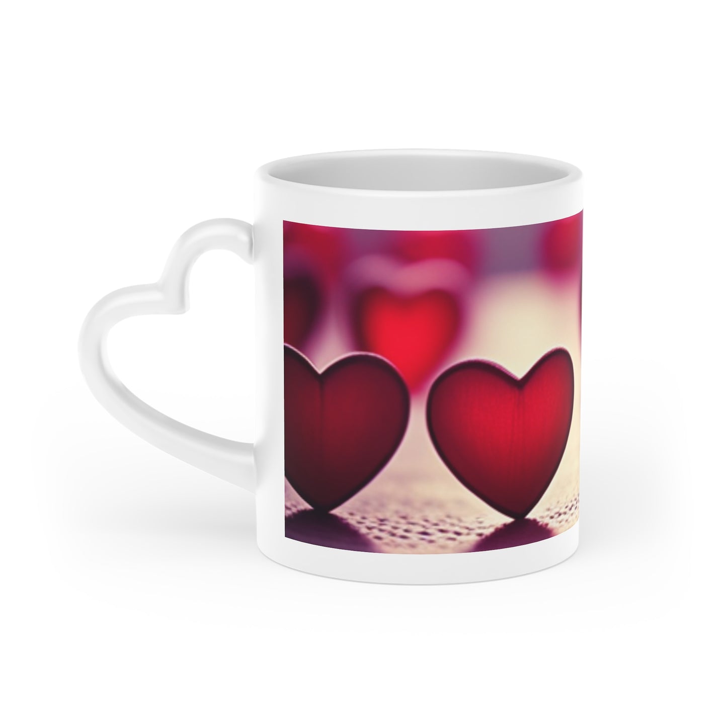 Hearts in a Row Heart-Shaped Mug, Duraglaze Gloss Coating, 11 oz Mug