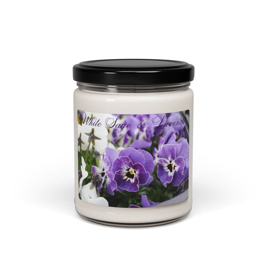 White Sage & Lavender Scented Soy Candle, 9oz Glass Jar