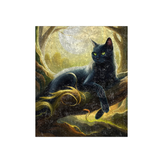 Mystical Black Cat Crushed Velvet Blanket with Shiny Finish
