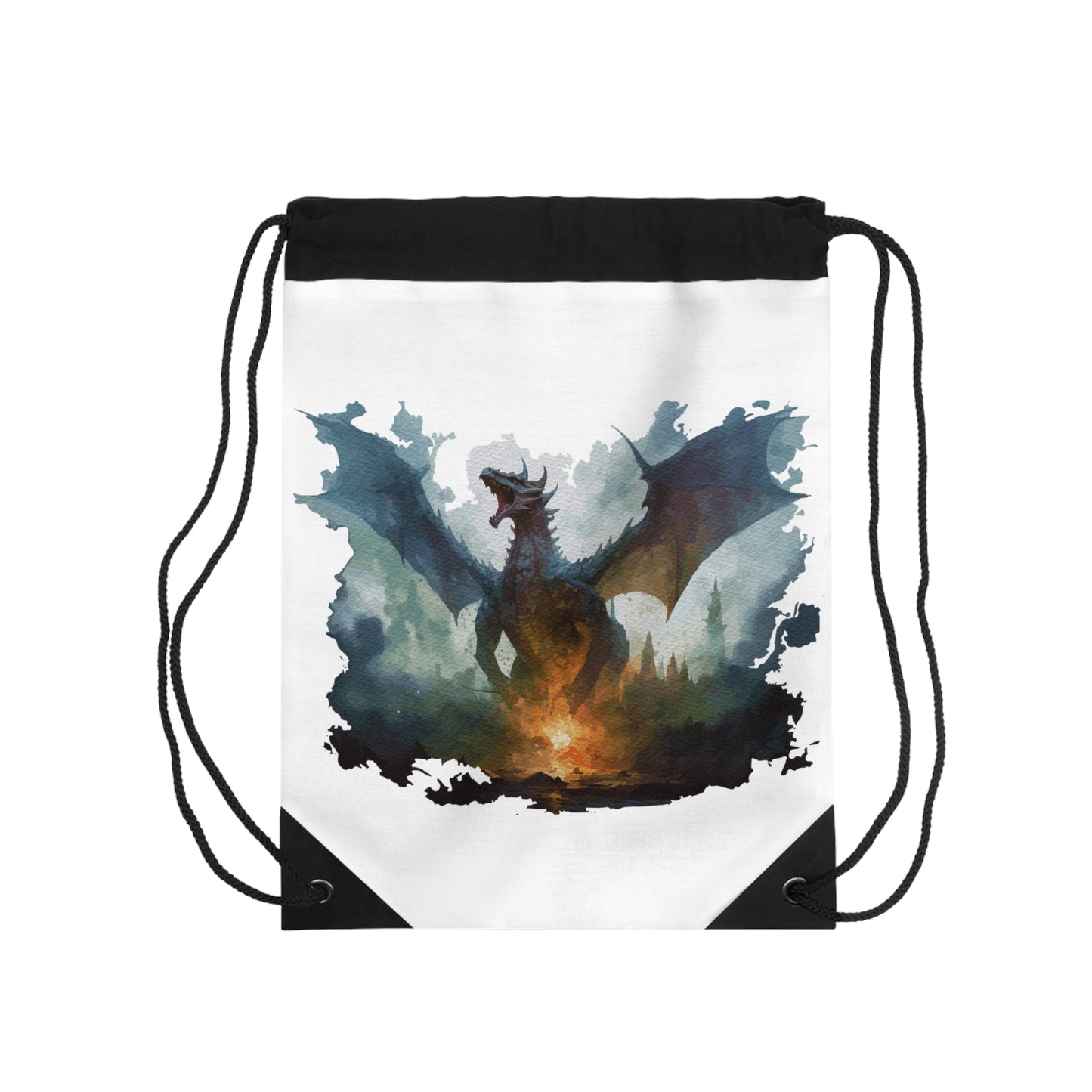 Drawstring Bag - Roaring Dragon Drawstring Bag, Zipper Pocket Inside