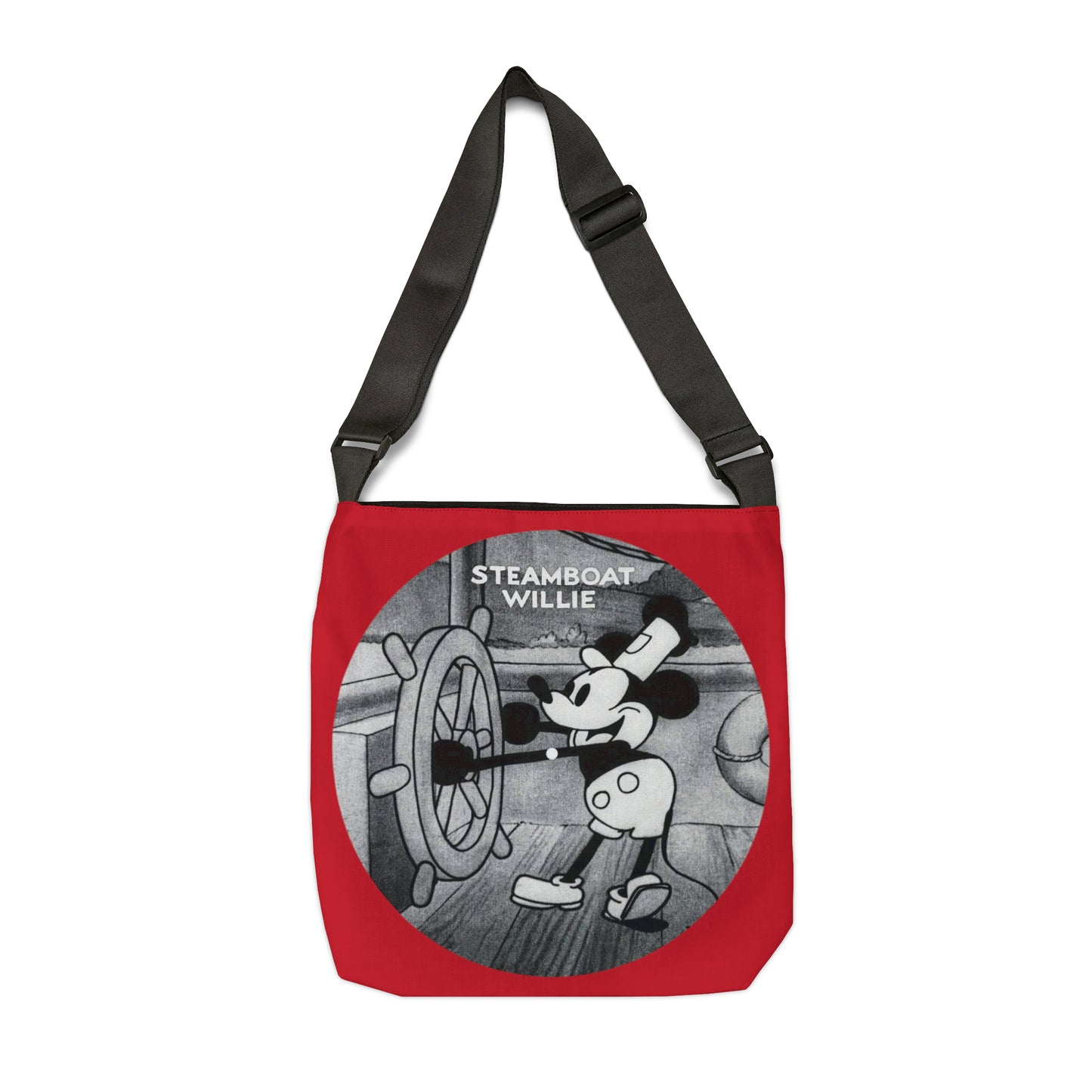"Steamboat Willie" Adjustable Tote Bag (AOP), Available in 2 Sizes, Adjustable Strap, Zippered Pocket