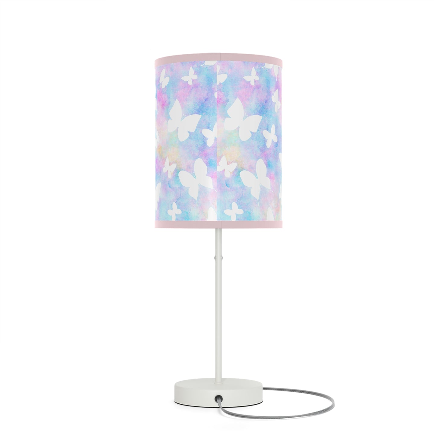Pastel Butterflies Lamp on a Stand, US|CA plug, Steel Lamp Base with Silver or White Classy Finish, Choose Your Color Trim