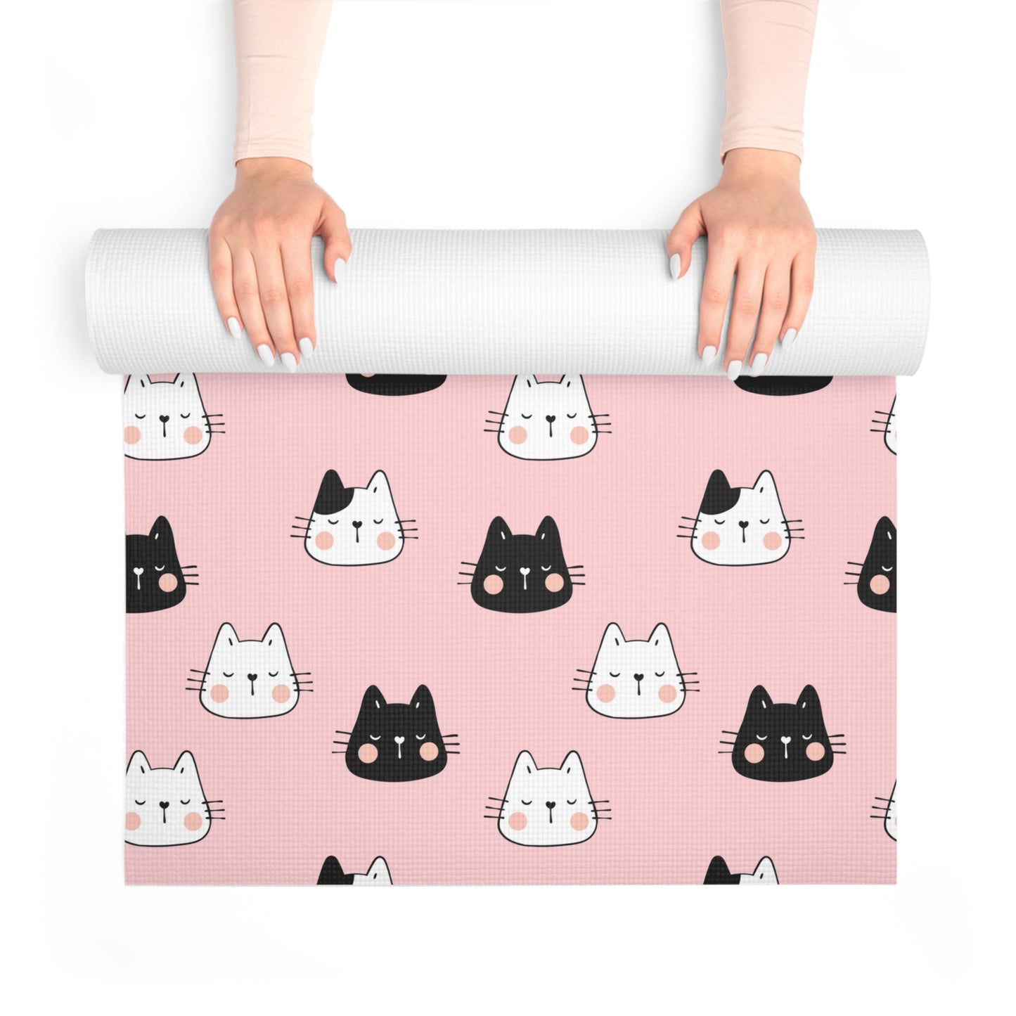 Black and White Cats with a Pink Background Foam Yoga Mat, Foam Material, Lightweight, and Cushiony