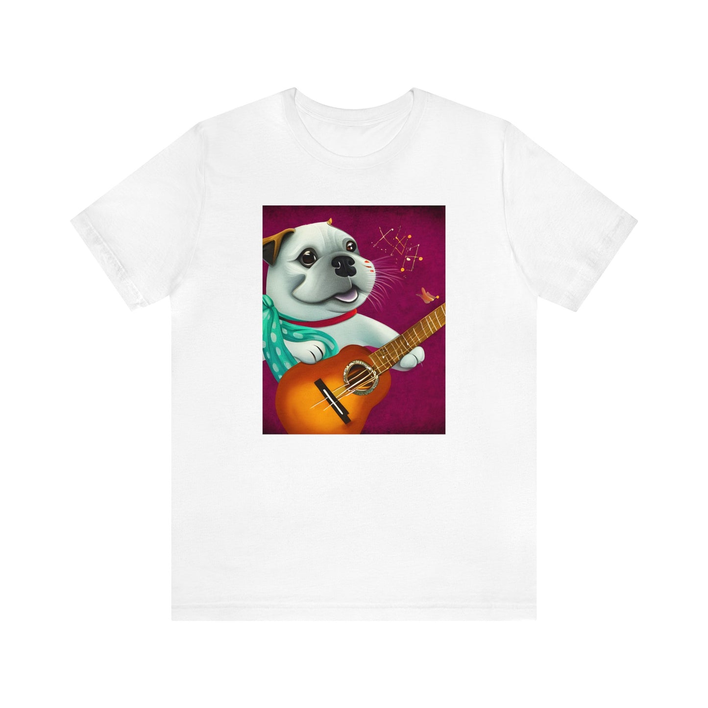 Happy Singing Dog Playing Guitar Unisex Jersey Short Sleeve Tee, Sizes Small to 3XL
