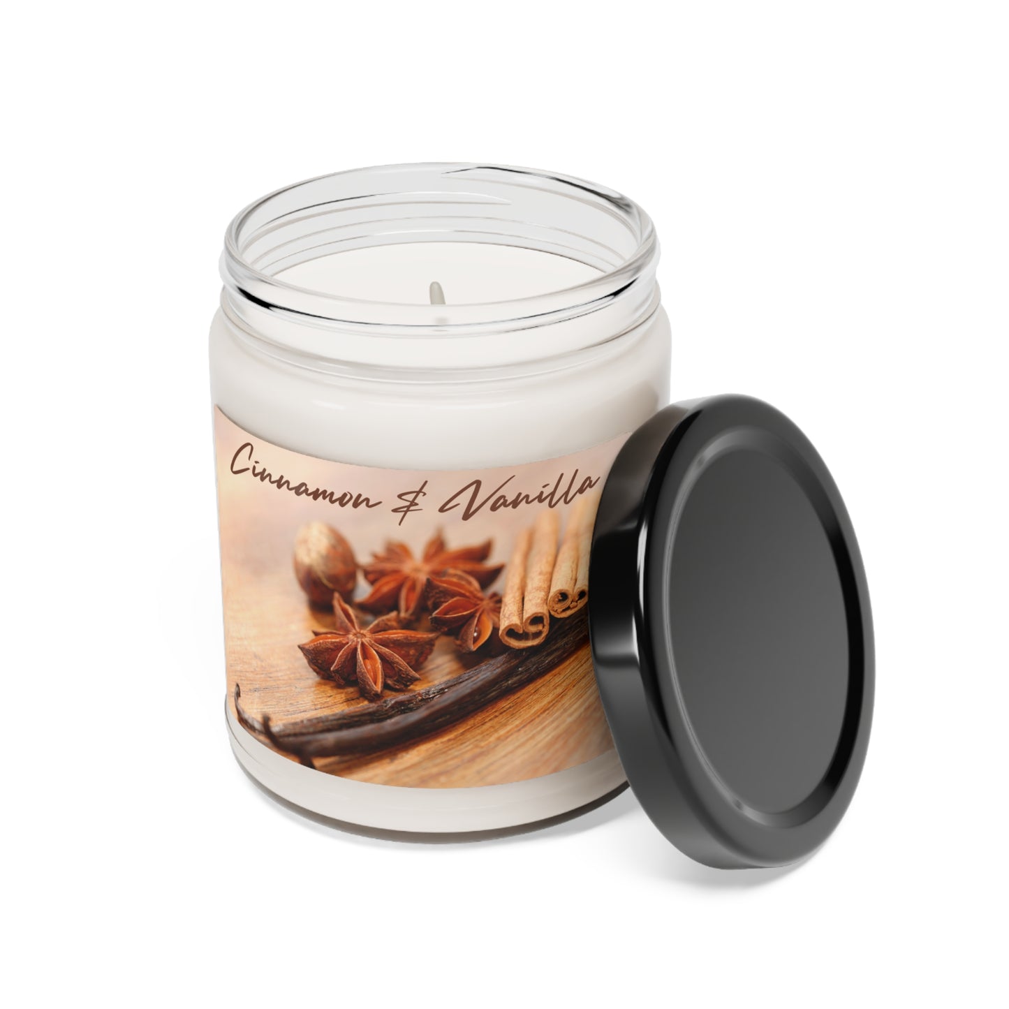 Warm and Aromatic Cinnamon & Vanilla Scented Soy Candle, 9oz Glass Jar